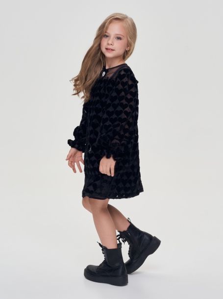 Фото4: картинка 04.108 Платье комбинированное, флоковый декор, черный Choupette - одевайте детей красиво!