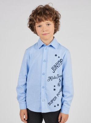 Фото1: 15.90 Голубая рубашка с принтом для мальчика