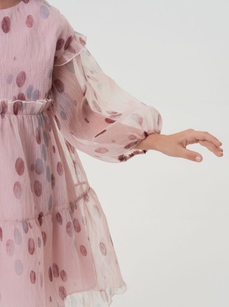 Фото4: картинка 38.114 Платье из жатой органзы, принт на бежевом Choupette - одевайте детей красиво!