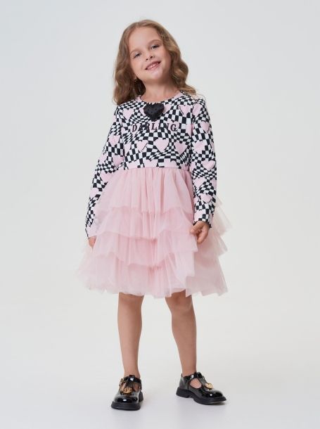 Фото1: картинка 56.116 Платье комбинированное с пышной юбкой, фирменный принт Choupette - одевайте детей красиво!