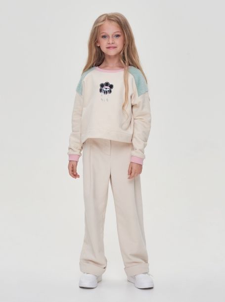 Фото7: картинка 09.106 Бомбер из футера комбинированный мята/сливочный Choupette - одевайте детей красиво!