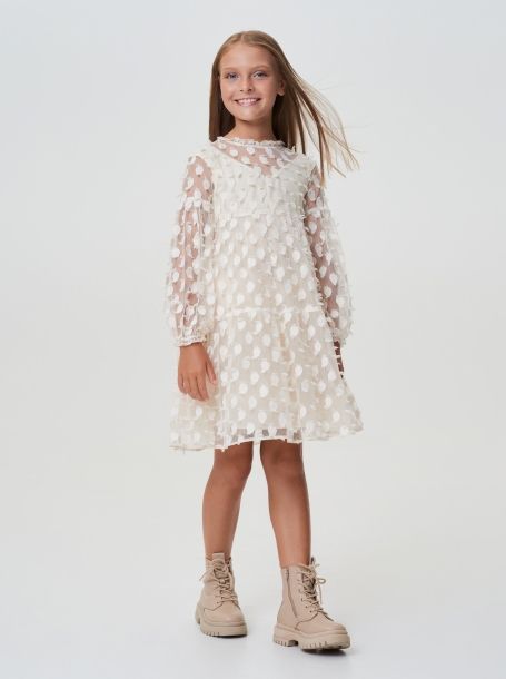 Фото1: картинка 36.114 Платье из шифона в крупный горох, экрю Choupette - одевайте детей красиво!