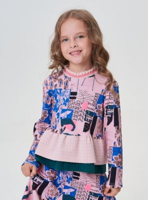 Фото1: картинка 61.114 Блуза трикотажная, фирменный принт Choupette - одевайте детей красиво!