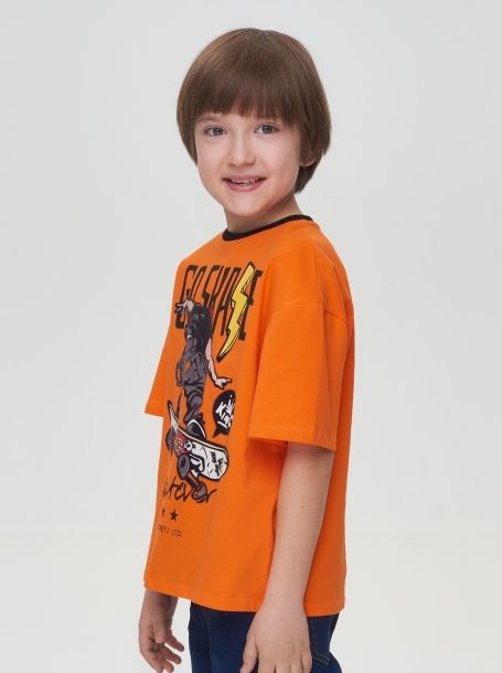 Фото7: Оранжевая свободная футболка с принтом