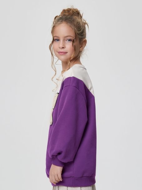 Фото2: картинка 41.116 Толстовка оверсайз с декором, бежевый/фиолетовый Choupette - одевайте детей красиво!