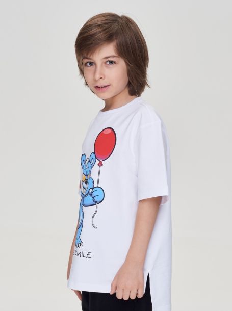Фото3: картинка 13.109 Джемпер-футболка из футера с принтом, экрю Choupette - одевайте детей красиво!