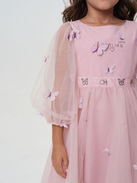 Фото6: картинка 52.116 Платье нарядное с бабочками, пудровый Choupette - одевайте детей красиво!