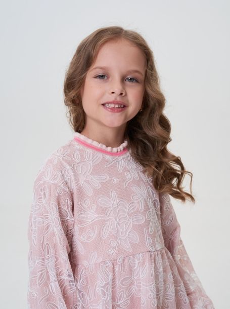 Фото5: картинка 49.114 Платье нарядное с обьемной вышивкой, белый с пудровым Choupette - одевайте детей красиво!
