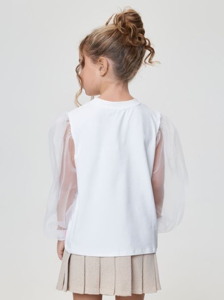Фото6: картинка 18.116 Блуза трикотажная с воздушными рукавами, молочный Choupette - одевайте детей красиво!