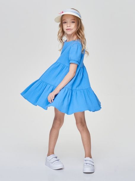 Фото1: Голубое многоярусное платье для девочки
