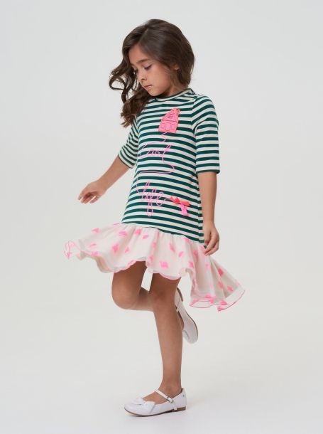 Фото2: картинка 44.114 Платье трикотажное с декором, полоска Choupette - одевайте детей красиво!