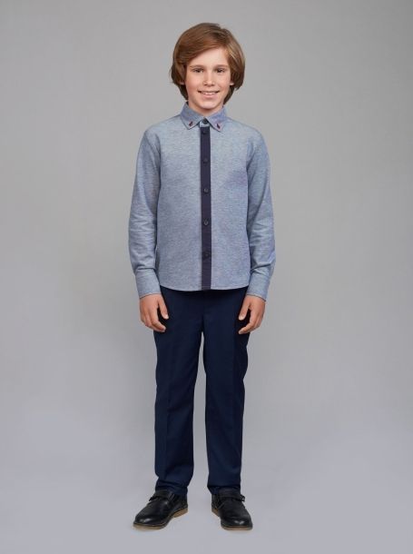 Фото6: Трикотажная синяя рубашка для мальчика