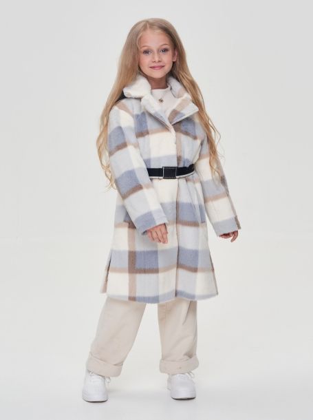Фото4: картинка 688.20 Пальто с поясом, клетка, серый\экрю Choupette - одевайте детей красиво!