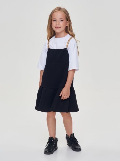 Фото1: картинка 11.108 Платье трикотажное с иммитацией сарафана, черно-белый Choupette - одевайте детей красиво!
