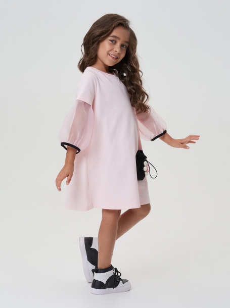 Фото3: картинка 54.116 Платье из футера с объемным декором, розовый Choupette - одевайте детей красиво!