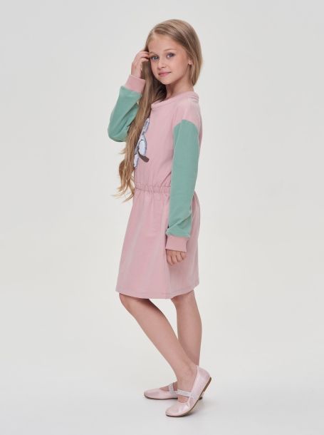 Фото3: картинка 33.108 Платье комбинированное из футерас принтом, розовый/мята Choupette - одевайте детей красиво!