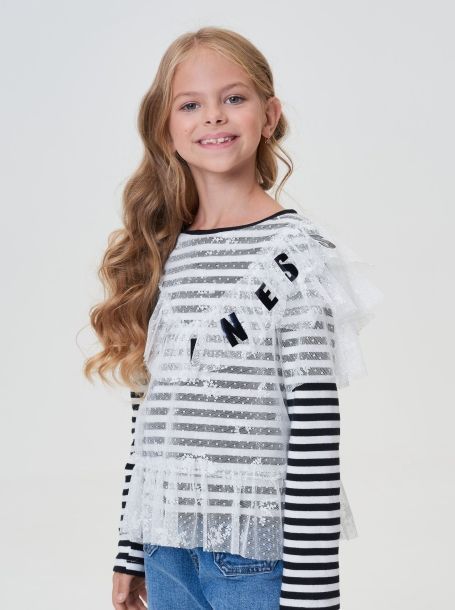 Фото4: картинка 25.116 Блуза комбинированная, теплый белый Choupette - одевайте детей красиво!