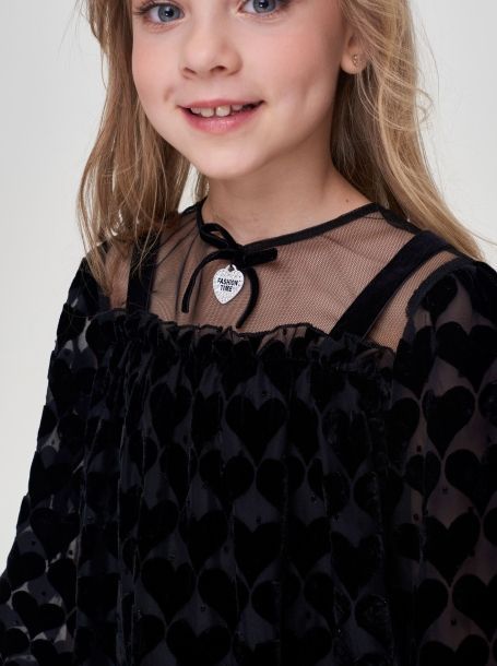 Фото5: картинка 04.108 Платье комбинированное, флоковый декор, черный Choupette - одевайте детей красиво!