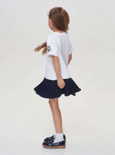 Фото4: картинка 546.31 Платье из футера с юбкой плиссе, синий с белым Choupette - одевайте детей красиво!
