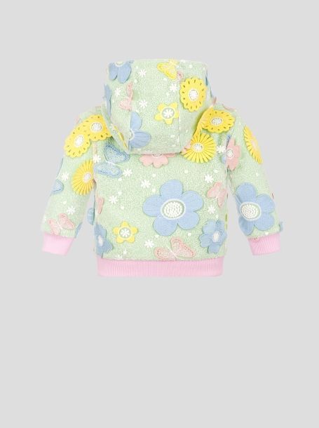 Фото2: картинка 110.118 Джемпер-Бомбер из фактурной ткани с цветами и бабочками, мятный Choupette - одевайте детей красиво!