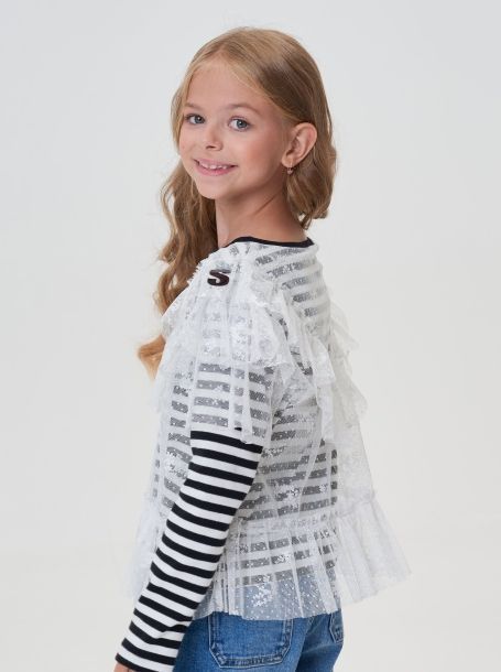 Фото2: картинка 25.116 Блуза комбинированная, теплый белый Choupette - одевайте детей красиво!