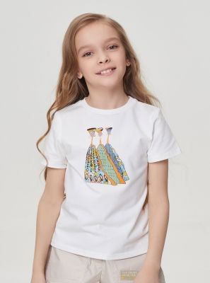 Фото1: картинка 38.1.120 Джемпер-футболка с объемным декором, экрю Choupette - одевайте детей красиво!