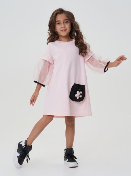 Фото1: картинка 54.116 Платье из футера с объемным декором, розовый Choupette - одевайте детей красиво!