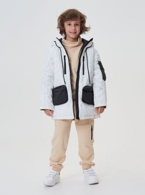 Фото1: картинка 771.20 Куртка-парка с подкдадкой из меха "тедди", гранж черно-белый Choupette - одевайте детей красиво!