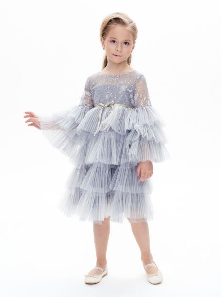 Фото1: картинка 1388.43 Платье нарядное Церемония многоярусное, голубой жемчуг Choupette - одевайте детей красиво!