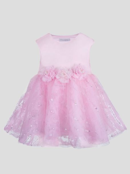 Фото1: картинка 1602.43 Платье нарядное Церемония из кружевной сетки с декором в к-те с шортиками,нежно- розовый Choupette - одевайте детей красиво!