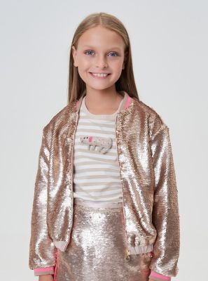 Фото1: картинка 116.114 Куртка-Бомбер с пайетками песочное золото Choupette - одевайте детей красиво!