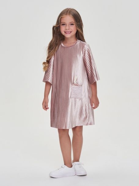 Фото1: картинка 04.1.106 Платье из велюра с эффектом гофре , пудра Choupette - одевайте детей красиво!