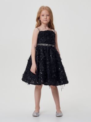 Фото1: картинка 1568.43 Платье Церемония из кружевной ткани с пайетками, черный блеск Choupette - одевайте детей красиво!
