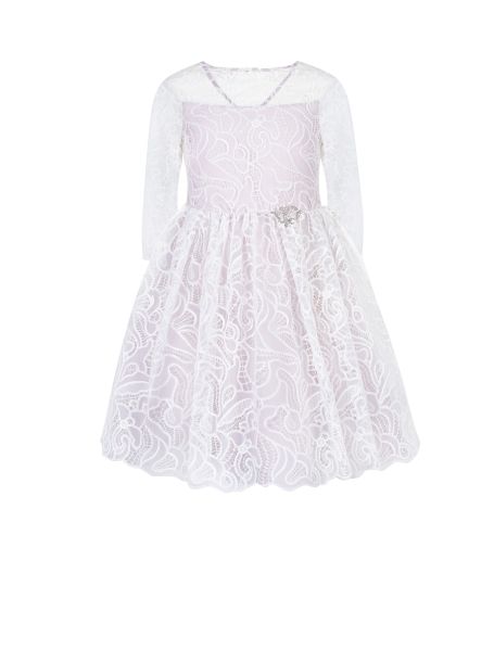 Фото1: Платье нарядное кружевное с декоративным поясом, экрю на розовом от Choupette 