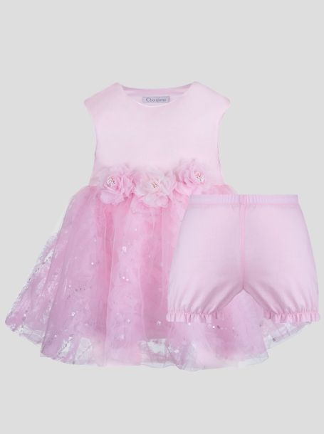 Фото2: картинка 1602.43 Платье нарядное Церемония из кружевной сетки с декором в к-те с шортиками,нежно- розовый Choupette - одевайте детей красиво!