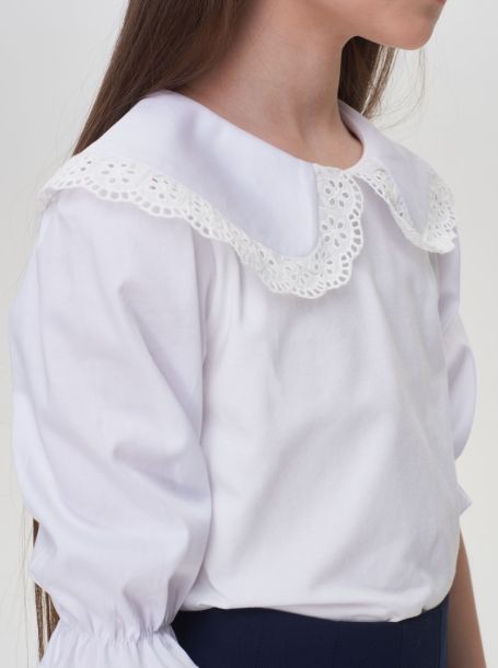 Фото5: картинка 541.31 Блузка трикотажная с декоративным воротником, белый Choupette - одевайте детей красиво!