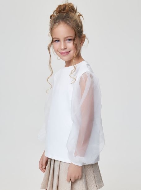 Фото4: картинка 18.116 Блуза трикотажная с воздушными рукавами, молочный Choupette - одевайте детей красиво!