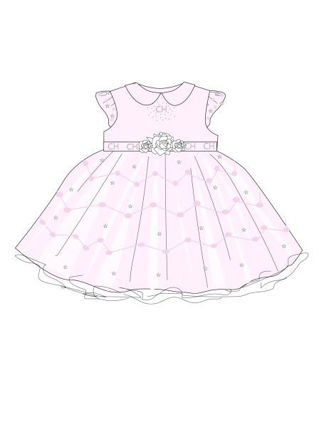 Фото1: картинка 1492.43 Платье нарядное Церемония с звездочками , экрю с розовым Choupette - одевайте детей красиво!