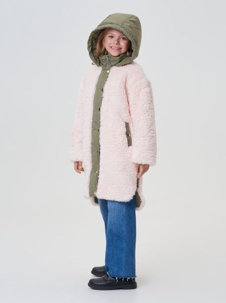Фото8: картинка 742.20 Пальто из искусственного меха, розовый с отделкой хаки Choupette - одевайте детей красиво!