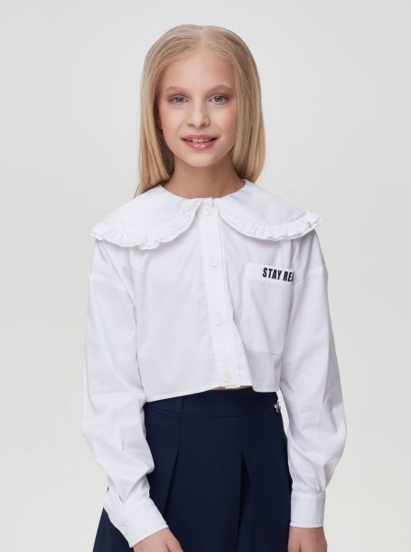 Фото1: картинка 552.31 Блузка из хлопка с большим декоративным воротником, белый Choupette - одевайте детей красиво!