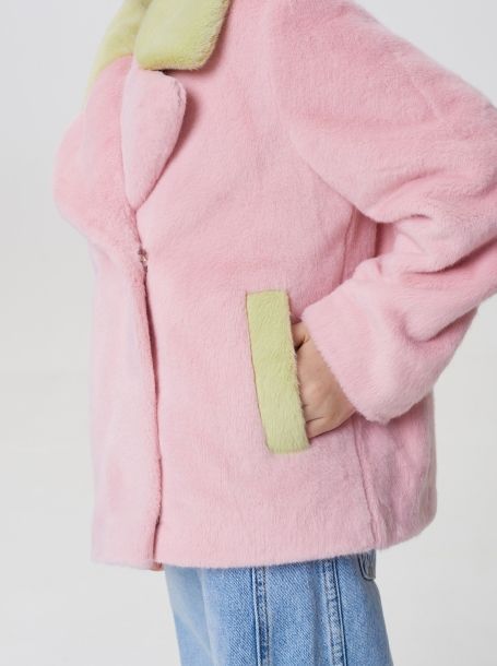 Фото6: картинка 784.20 Курка из искусственного меха комбинированная, розовый/ зеленый Choupette - одевайте детей красиво!