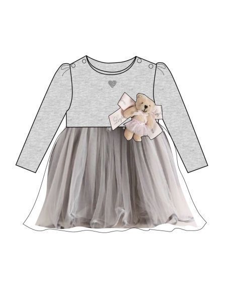 Фото1: картинка 80.110 Платье мягкое с декором и юбкой из сетки, серый Choupette - одевайте детей красиво!