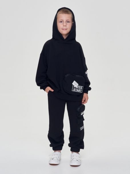 Фото1: картинка 07.109 Брюки из футера с декоративным карманом, черный Choupette - одевайте детей красиво!