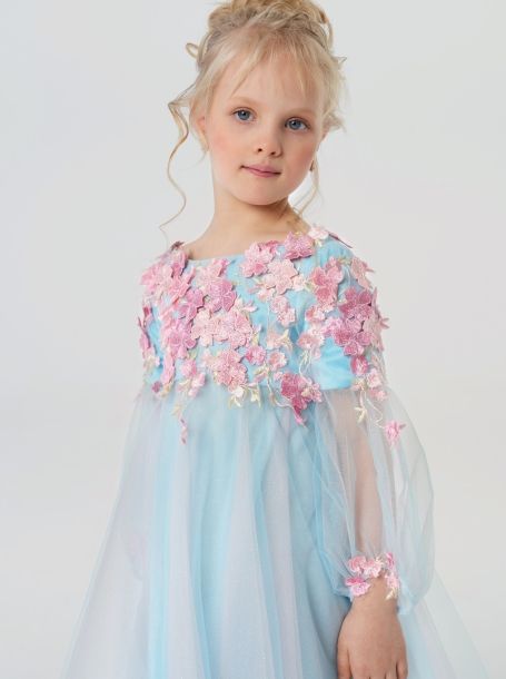 Фото7: картинка 1531.43 Платье нарядное Церемония, с цветочной композицией,  розовый/голубой Choupette - одевайте детей красиво!