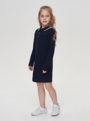 Фото1: картинка 558.31 Платье с вортником типа поло, длинный рукав, синий Choupette - одевайте детей красиво!