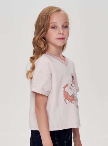 Фото2: картинка 31.106 Джемпер-футболка с V-образной горловиной, сливочный Choupette - одевайте детей красиво!