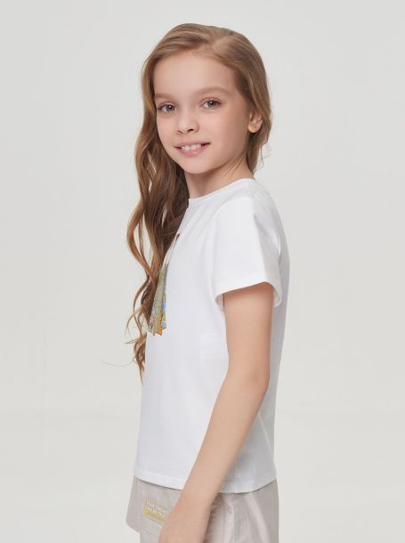 Фото2: картинка 38.1.120 Джемпер-футболка с объемным декором, экрю Choupette - одевайте детей красиво!
