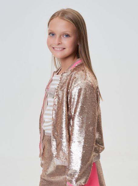 Фото3: картинка 116.114 Куртка-Бомбер с пайетками песочное золото Choupette - одевайте детей красиво!