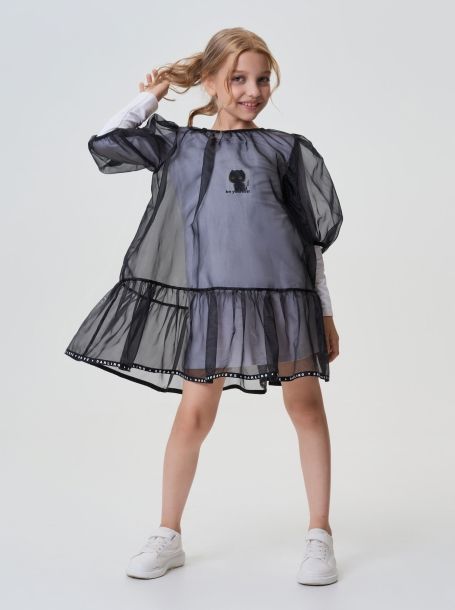 Фото1: картинка 20.116 Платье двойное с декором, экрю Choupette - одевайте детей красиво!