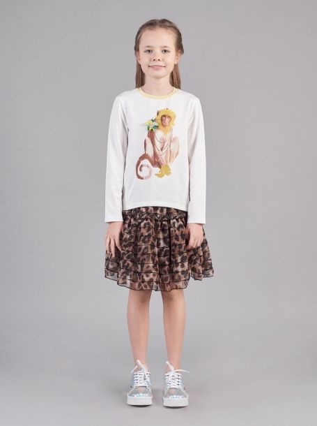 Фото5: Джемпер-лонгслив с принтом для девочки, выполнен из трикотажного материала. Размеры от года до 14 лет. Удобный и нарядный свитер для девочки. Коллекция Цветы пустыни